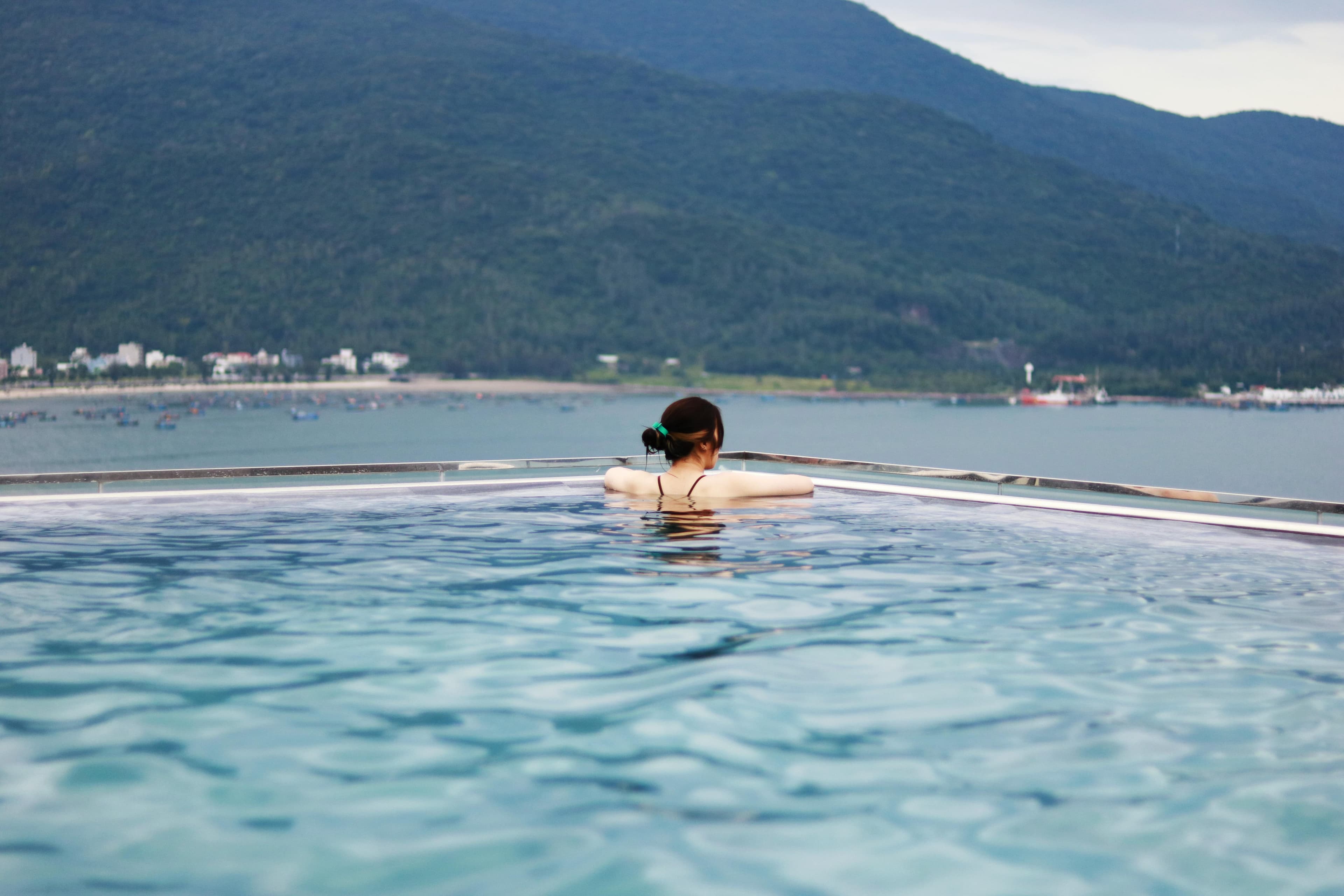 Outdoor pool and decking in soft natural light